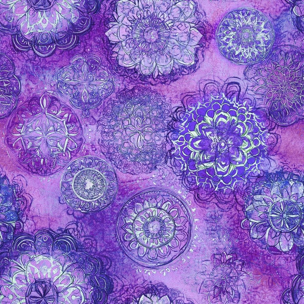 108″ Quilt Backing Fabric Cotton By the Yard Medallion Grape Shades of Purple
