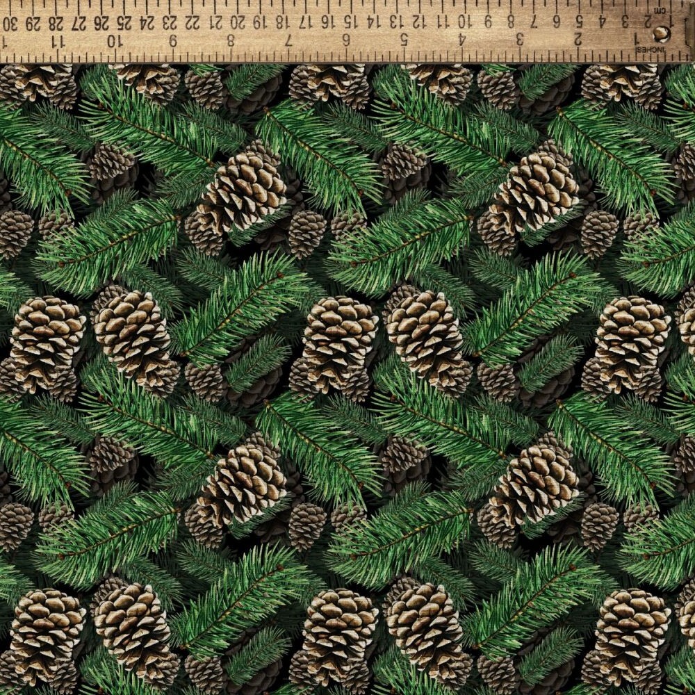 David Textiles 1 Yard Precut – PINECONES NEEDLES Prints 100% Cotton Quilt Fabric