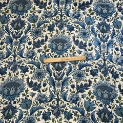 Linen Home Decorater Fabric Vintage Large Floral Blue 4.5 Yards 54” W
