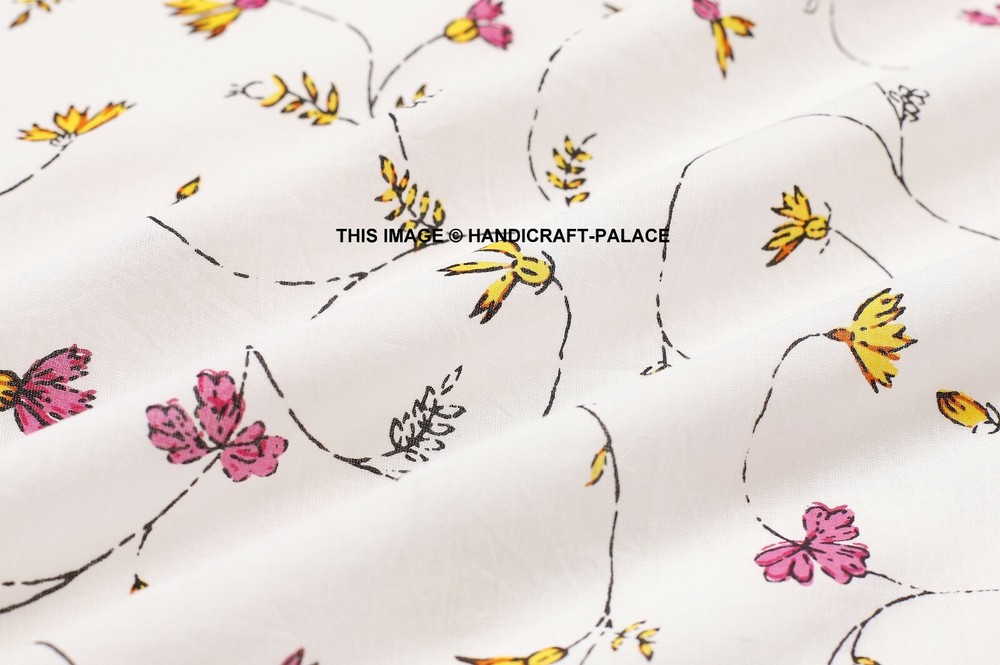 White Cotton Fabric Floral Print Sewing Fabric by the yard Indian Dress Making