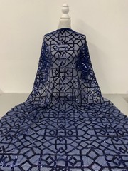 Meredith NAVY BLUE Trellis Pattern Sequins on Mesh Lace Fabric by the Yard – 10