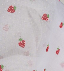 2 Yards VTG Semi-Sheer Voile Dotted Swiss Fabric Scattered Strawberries