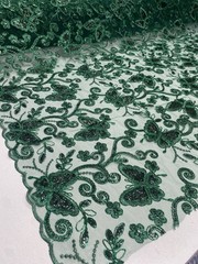Emerald Butterfly Sequin Lace 3D Embroidered Floral Mesh Couture Beaded Fabric