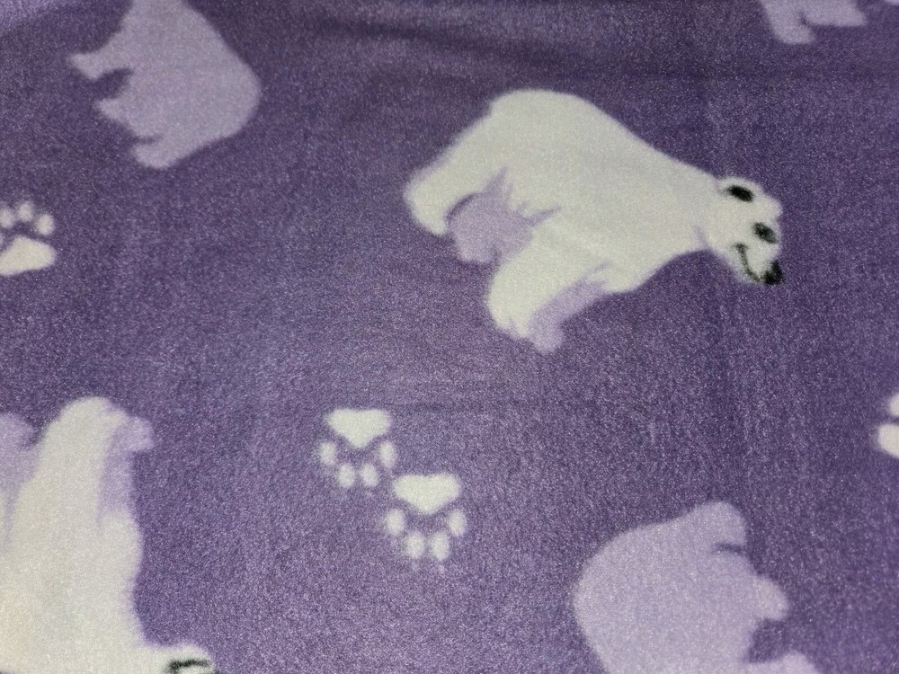 PURPLE ARCTIC POLAR BEAR CUB PAW PRINT FLEECE FABRIC 36″ X 60″ 1 YARD