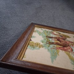 Vintage Trapunto 3-D Puff Fabric Horse Scene In Wooden Frame Ready To Hang