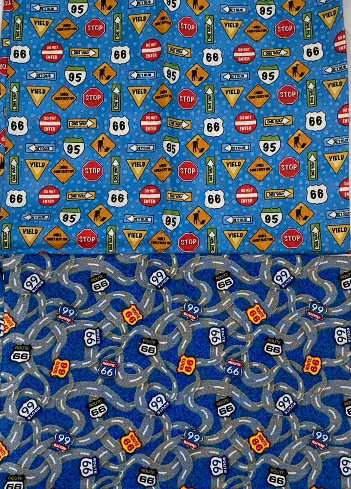 Route 66 Road Map & Travel Signs Cotton Fabric 2 pcs @ 1/2 yd each