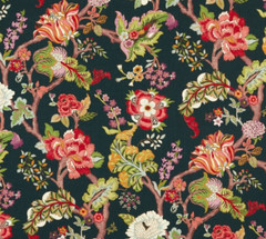 SANDERSON CURTAIN FABRIC “Fusang Tree” 3.6 METRES INK BLACK/MULTI 100% LINEN