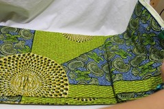 African Print Wax Cotton Satin Fabric 6 Yards Green, Blue, Yellow