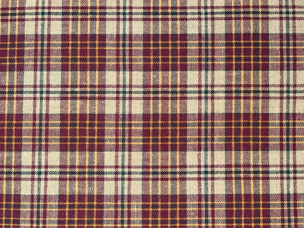 1 Yd X 60″ Dark Red Tan Homespun Plaid Check Cotton Fabric BTY Nice Weight