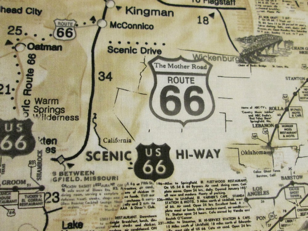 ROUTE 66 HISTORICAL MAP TAN BEIGE COTTON FABRIC FQ