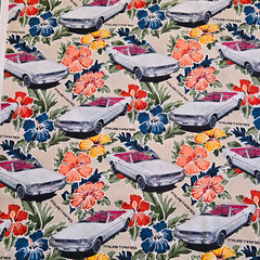 Ford Mustang Licensed Tropical Floral Cotton Fabric 45″ Beige Multicolor 1 YARD