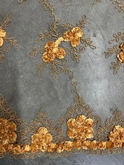 Andrea ANTIQUE GOLD 3D Floral Matte Corded Embroidery on Mesh Lace Fabric by th