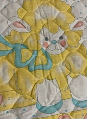 Vintage Baby Quilt panel Jumping Lambs Pastels Hearts Yellow Blue Pink Quilted