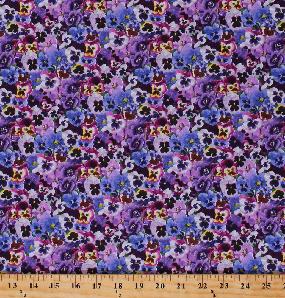 Pansies Pansy Flowers Floral Garden Purple Cotton Fabric Print by Yard D692.43