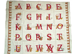 Cranston Very Important Bears Alphabet Squares Quilt Crib Red 2 Panels Cotton
