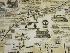 ROUTE 66 HISTORICAL MAP TAN BEIGE COTTON FABRIC FQ