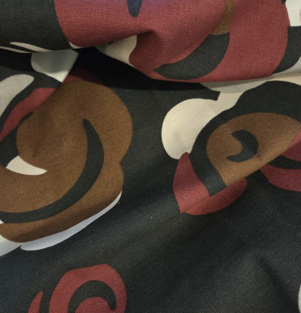 Black Burgundy and Tan Floral Home Décor Fabric
