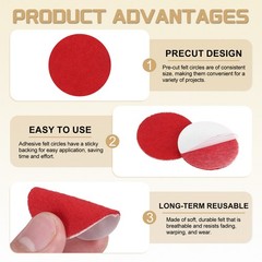 100Pcs Adhesive Felt Circles 1.5″ Round Non-Woven Felt Stickers Red