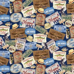 Lake House Signs Sail Away 44 Inches Wide BTY BENARTEX FABRICS