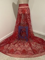 RED Multicolor Beaded Sequin Embroidery Bridal Lace Fabric 50” Width 1 Yard