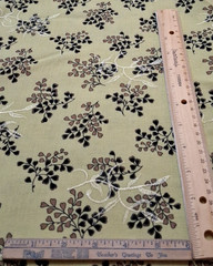 3 yd x 58″ w Polyester Fabric Light Lime w/Black & Brown Leaf Design NO STRETCH
