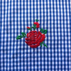 Gingham with Embroidered Roses Polycotton Fabric 56″ By The Yard