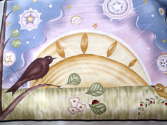 Fabric Red Rooster Panel “Who Comes to Zinnia’s Garden?” Crow Fox Bunny $10.95