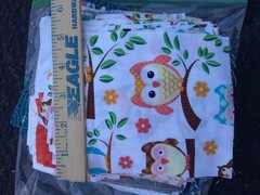 Quilting Fabric Squares 4 x 4 Lot Owl Solid Pattern Grey Purple White Red