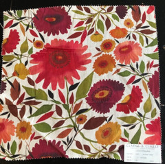 CLARKE & CLARKE Zinnias in Autumn 17 1/2 x 17 3/4″ Linen Floral Fabric Sample