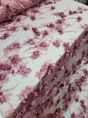Mauve Bridal 3d Lace Beaded 3d Floral Flowers Satin Embroidered Beads Mesh