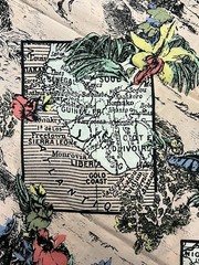 Vtg Marcus Brothers Textiles Fabric African Map Toile Themed On Pink 108” X 44”