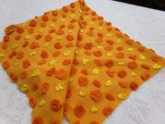 boho vtg chenille bedspread fabric, optic orange multisize cirrus dot 18″ x 24″