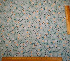 Quilt Fabric By Yard Sm White Floral w/ Gold on Light Teal/Green Premium Cotton