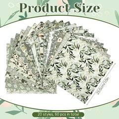 60 Pcs 10 x 10 Inch Sage Green Floral Quilting Fabric Squares, Greenery Precu…