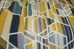 1 of 12 yds MAHARAM Fabric Agency Citrus Geometric Upholstery Blue Gold 54″w bty
