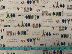 Trefle Kokka Canvas Cotton Fabric Paris Eiffel Tower Paris France Blue OOP HTF