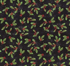 Christmas Touch of Splendor Holly on Black 100% Cotton Price per Yard