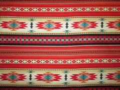 Navajo Native American Red Teal Border Native American Print Cotton Fabric BTHY