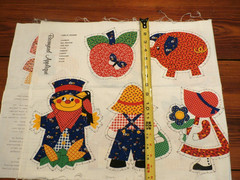 Vintage Barnyard Appliques Fabric Panel Sunbonnet Kids Mushrooms Cranston VIP