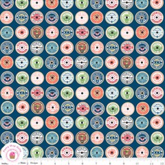 Riley Blake SEW MUCH FUN 12454N Navy Blue Thread Spools Quilt Fabric