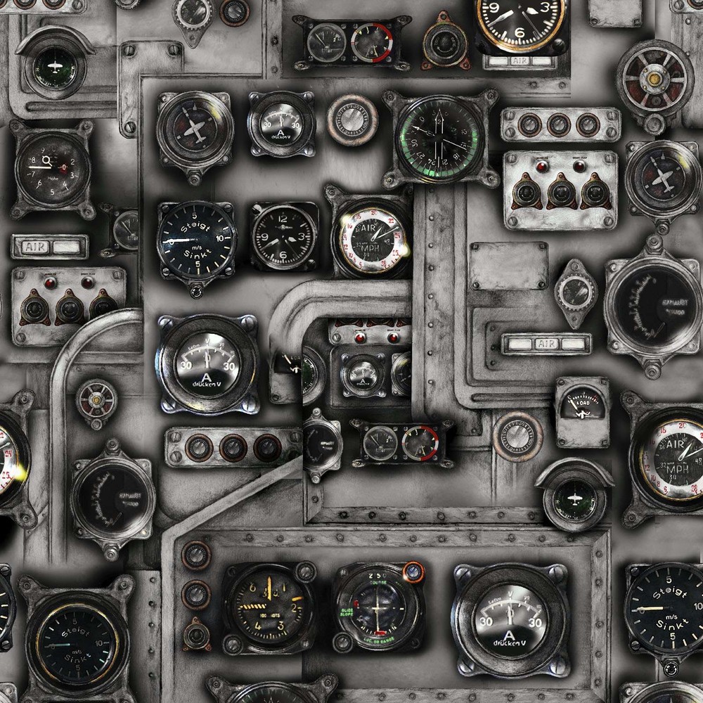 3 Wishes – First In Flight – Control Panel – Gray, Fabric BTY