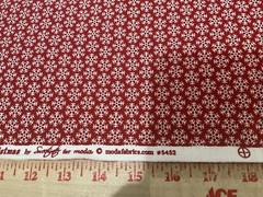 Moda Cotton Fabric “Countdown to Christmas” Red with White Snowflakes 2.0 Yards