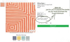 1Yd Quadrille CHINA SEAS Ziggurat Large Scale Orange on Tint 55% Linen Fabric