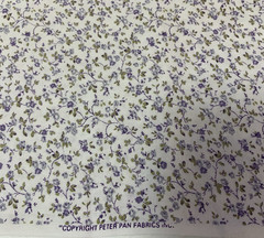 Vtg Dainty Floral Print Fabric By Peter Pan Fabrics Lavender Green On White BTY