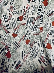 VTG `74 Faux Newspaper Print & Hearts I Love You Homespun Feed Sack 46″x18 BTHY