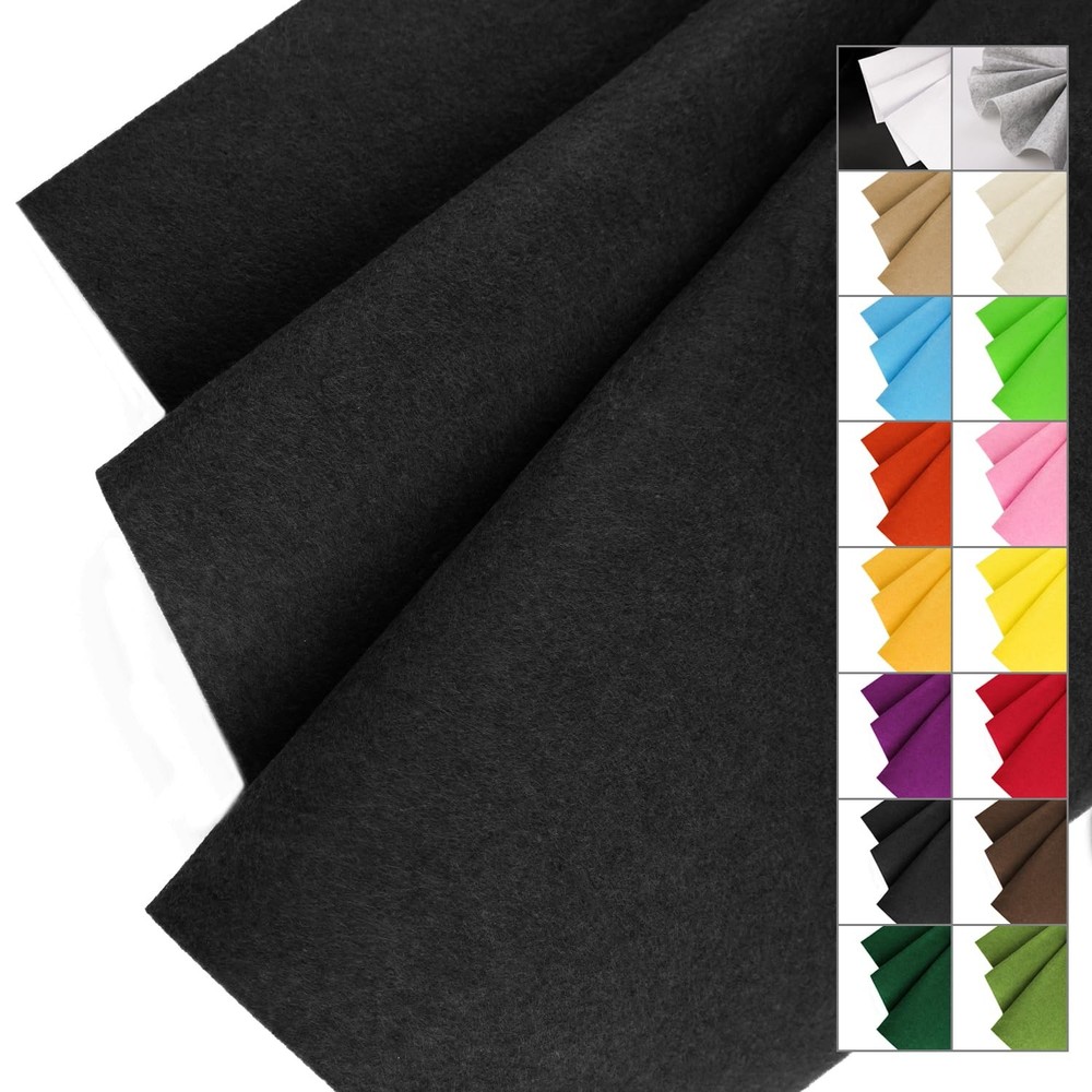 Black Felt Fabric 36″ x 36″ (1 Square Yard), Stiff 1.2mm Thick Felt Square fo…