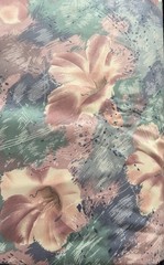 VTG 80s Stanley King Hibiscus Floral Fabric Screen Print Blue Pink Green 57 X 84