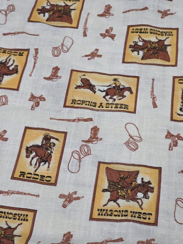 Vintage Western Cowboy Rodeo Fabric 41×43 Novelty Print Craft Material