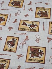 Vintage Western Cowboy Rodeo Fabric 41×43 Novelty Print Craft Material