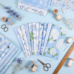 25 Pcs Blue Quilting Fabric Scraps, 10”x10” Blue Cotton Fabric Squares Vint…